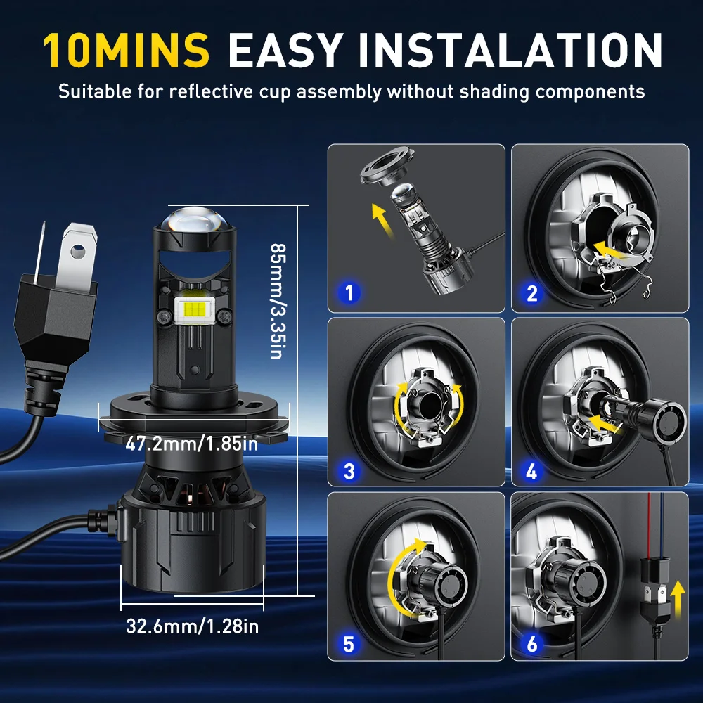 AUXITO 2 шт. H4 9003 HB2 светодиодные автомобильные лампы дальнего ближнего света с линзой прожектора HD для левого и правого руля 25000LM белый 12 В