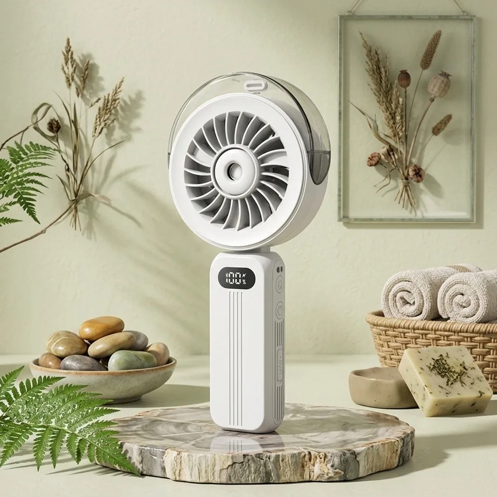 Rechargeable Portable Handheld Mist Fan 6000mAh Rechargeable 100 Wind Speeds Adjustable  Foldable Air Cooling Turbo Fan