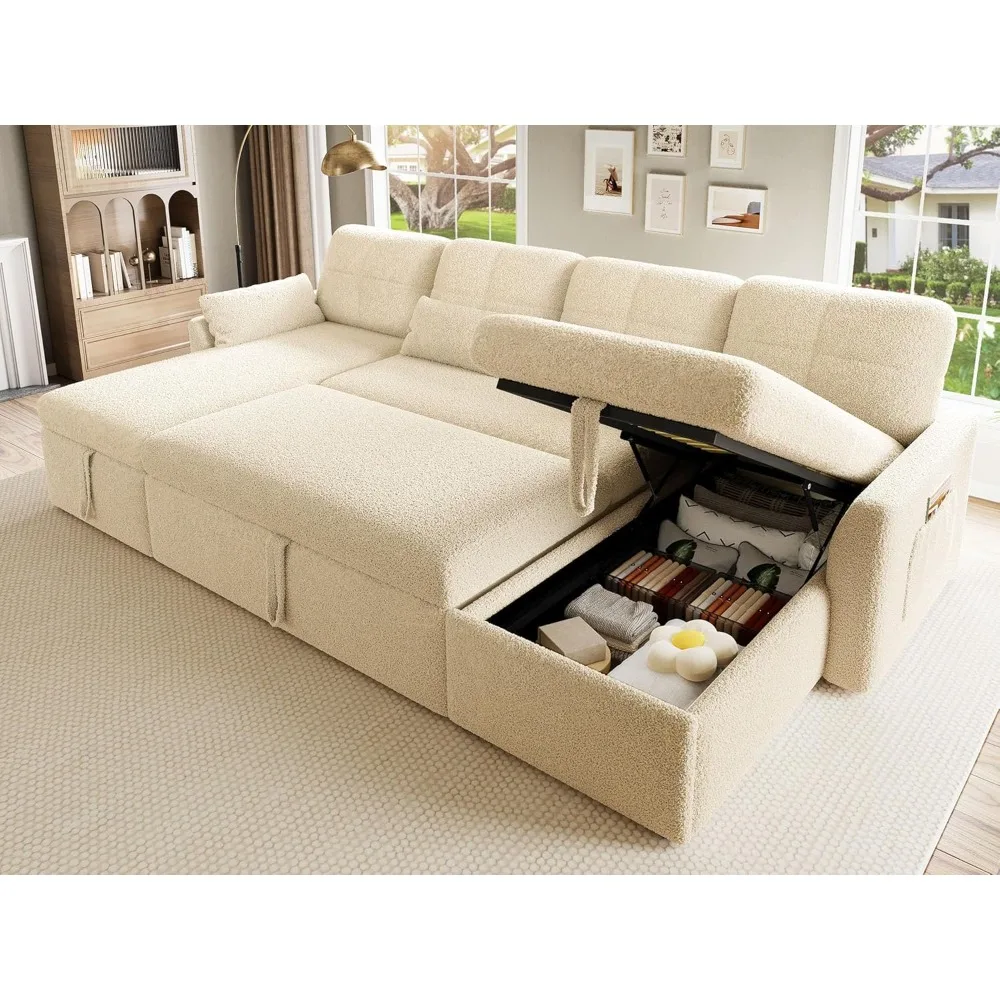 

105 Sleeper Sofa, 2 in 1 Convetible Sofa Bed with Pull Out Couch Bed and Storage Chaise, U-Shape Sectional Sofa