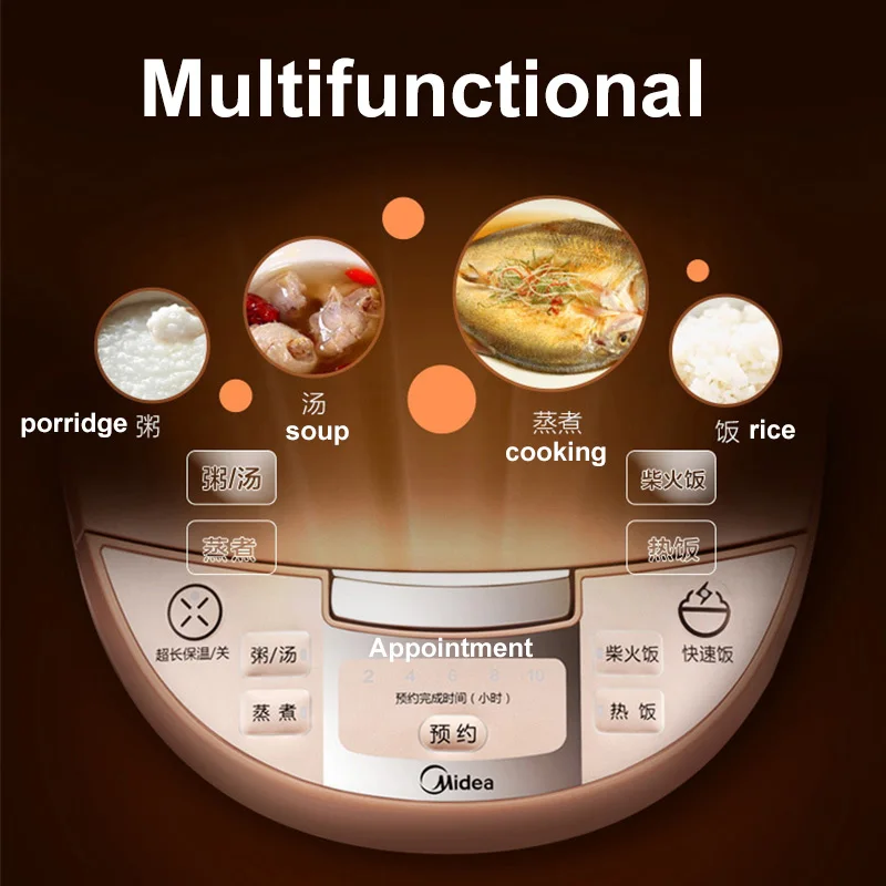 Midea Rice Cooker MB-WRD5031A Multi-function 5L Household Large Capacity Metal Electric Cook Intelligent Home Kitchen Appliance