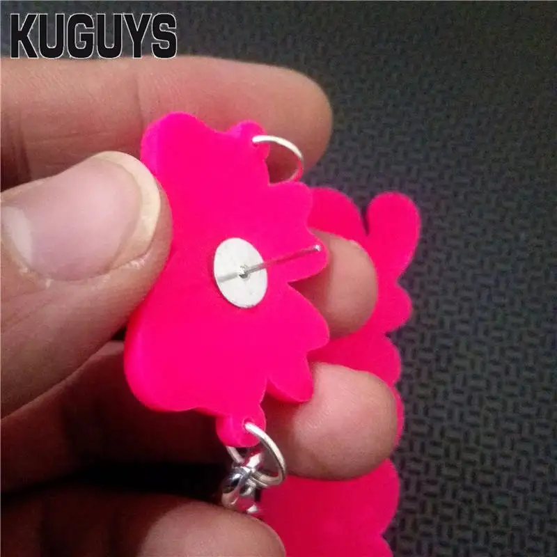 KUGUYS Glitter Pink Sweet Drop Dangle Earrings for Women Bowknot Accessories Acrylic Jewelry