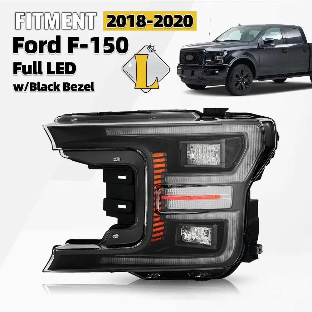 

Полностью светодиодная фара для Ford F-150 2018-2020 годов выпуска с черной окантовкой и модулем, сторона водителя
