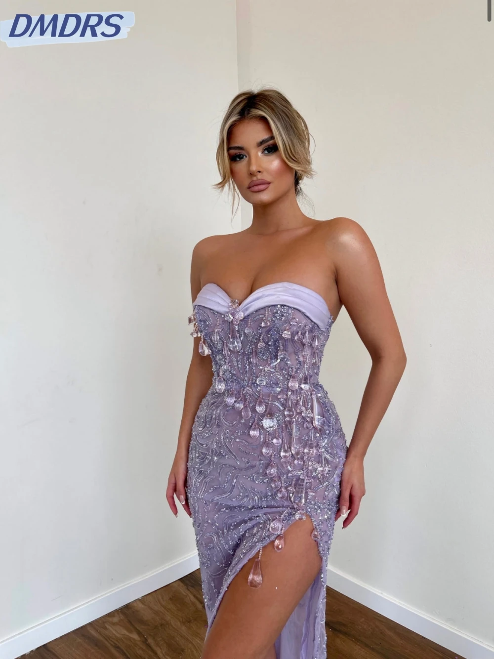 Romantic Sweetheart Neck Prom Gown Sparkly Beads Sequins Evening Dress Purple Crystal Long Cocktail Dresses Vestidos De Novia