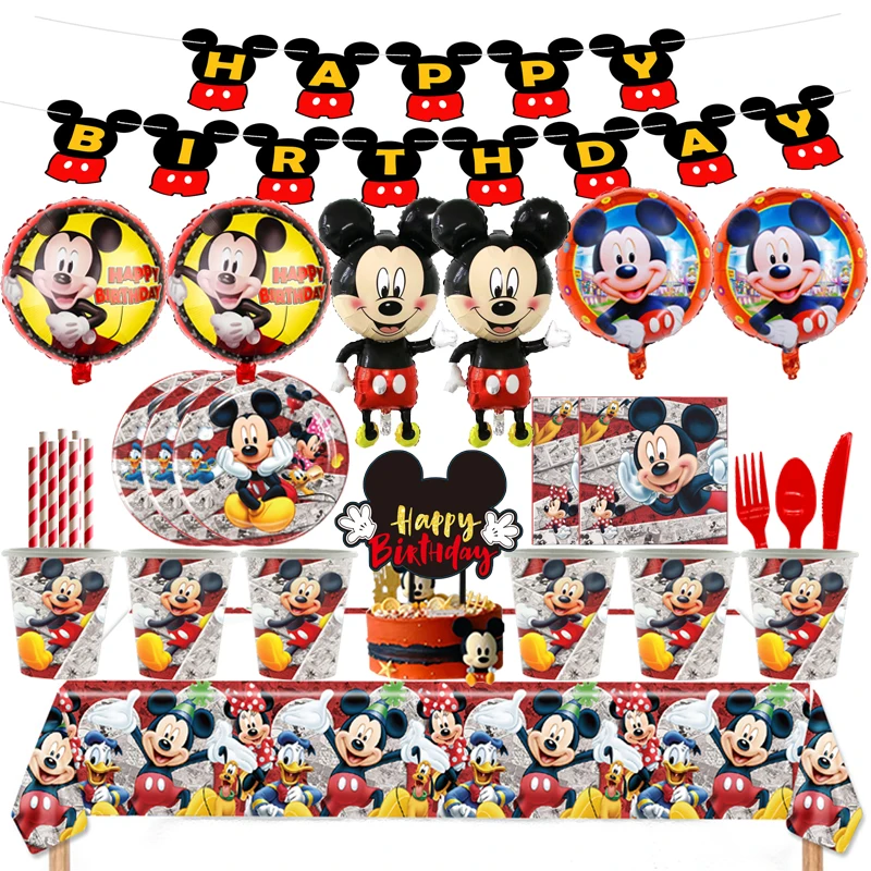 

Mickey Party Supplies Set Mickey Mouse Party Theme Plates Tablecloth Hats Napkins Gift Bags Candy Boxes Mickey Party Decorations