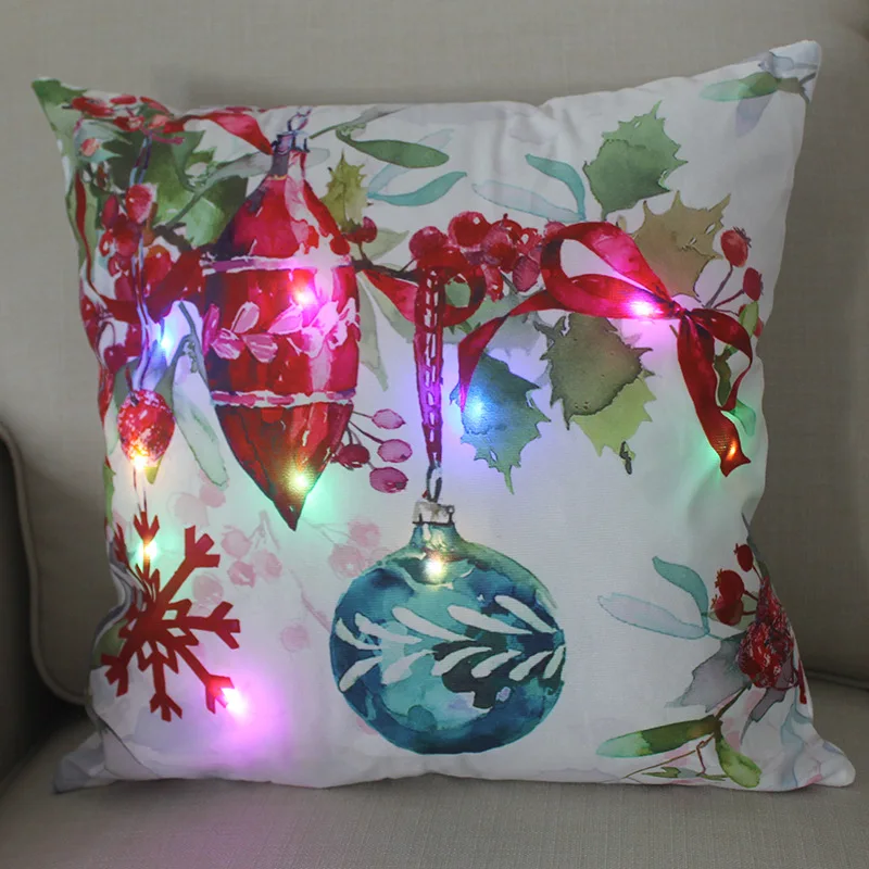 LED Christmas Cushion Cover Merry  Santa Claus   Decor Fairy Lights Cute Cartoon Snowman Pillow Home image 6