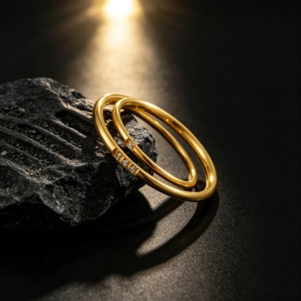 Stainless Steel Zircon Stackable Ring Golden Color Ring Jewelry