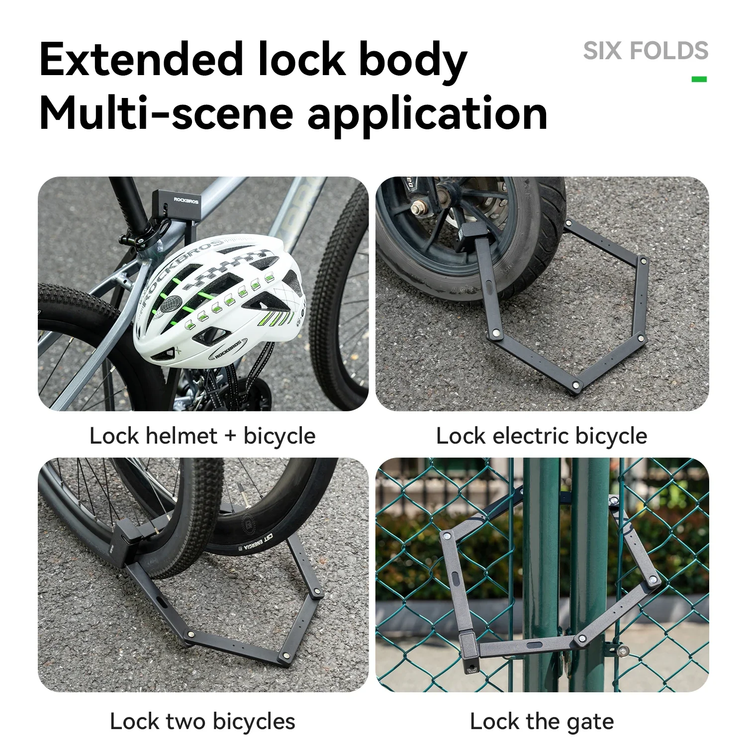

ROCKBROS Alloy Steel Portable Bicycle Folding Lock Multifunctional Thickened Hardened Anti-Theft Electric Bike Accessory