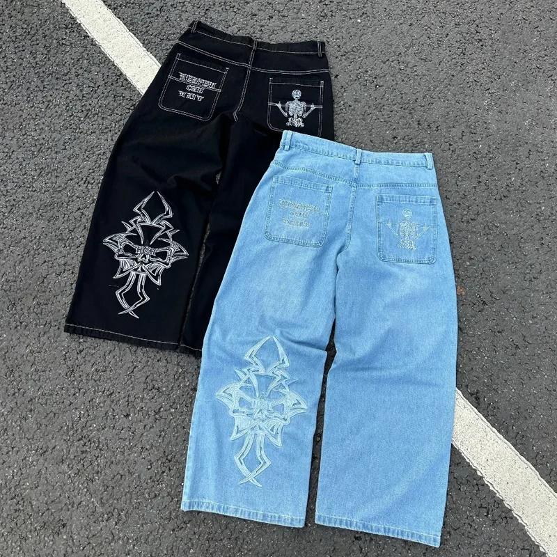 Y2K Baggy Jeans Harajuku Skeleton Embroidery high quality Sweatpants vintage men women Hip Hop streetwear Casual wide leg Pants