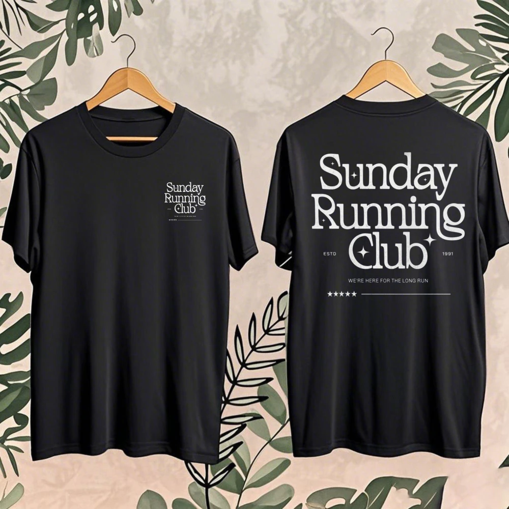 Trendy Sunday Running Club Tshirt 90s Retro Style Unisex Cotton Short-sleeve Tees Fashion Casual Street Tops Sporty Graphic Tees