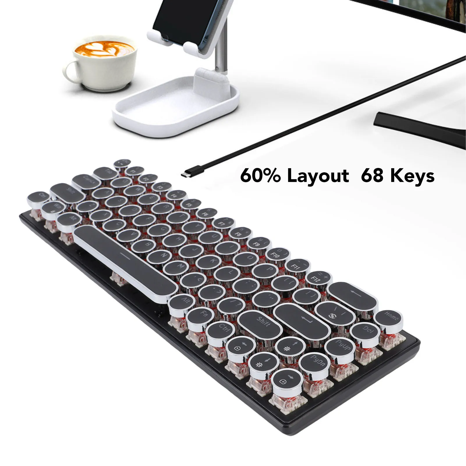 

Compact Computer Keyboard Wired Gaming Keyboard TW1870 68 Keys RGB Colorful LED Backlight Portable Compact Gaming Keyboard