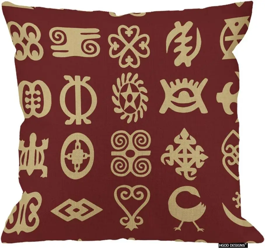 Adinkra Symbol Pillowcase, African Tribal Pattern Cushion Cover, Ethnic Boho Home Decor, Vintage Cultural Art Gift