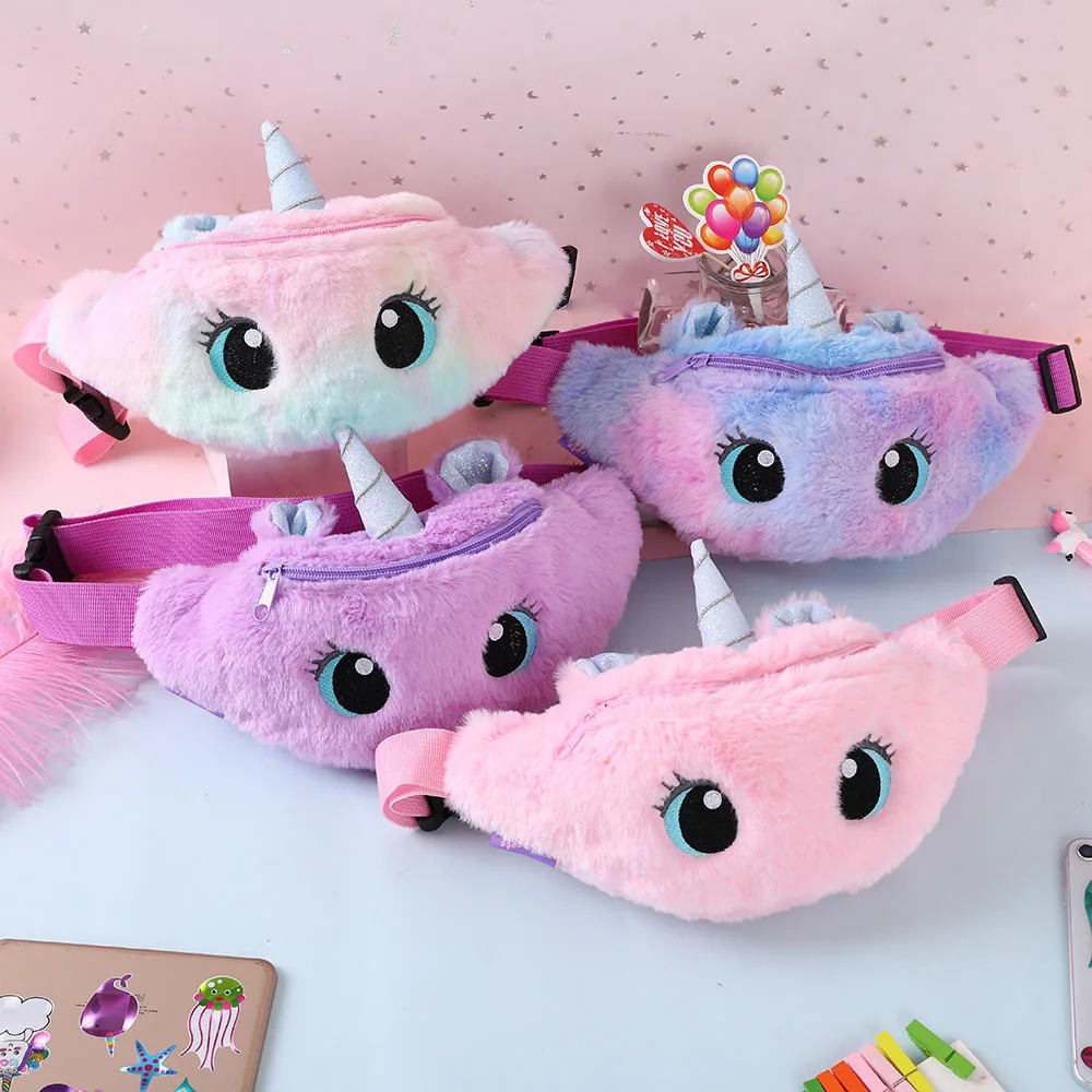 1Pcs Cute Unicorn Plush Toys Children's Fanny Pack Belt Gradient Color Cartoon Coin Purse Travel Chest Bag Girls Waist Bag