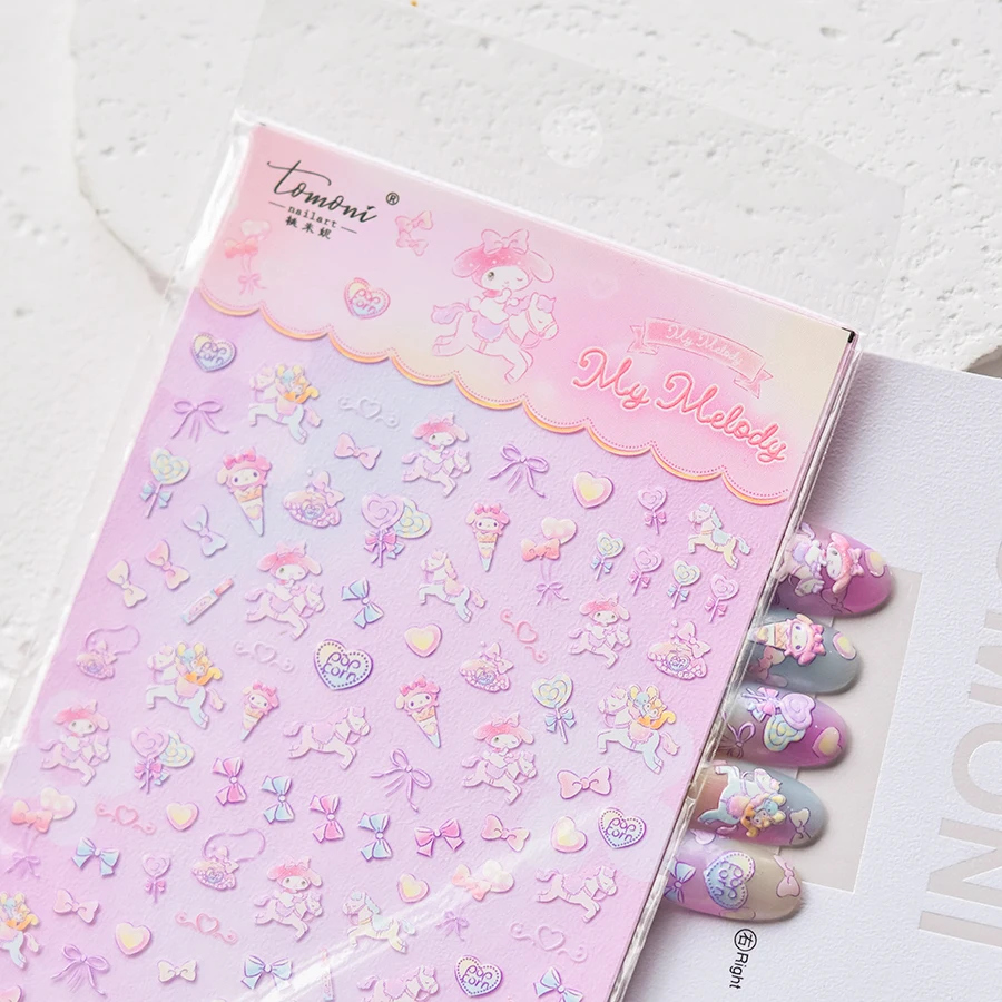Tomoni Anime Sanrio Cinnamoroll Nail Sticker Cartoon Hello Kitty Stickers For Nails Nail Art Supplies Nail Decals Press On Nails