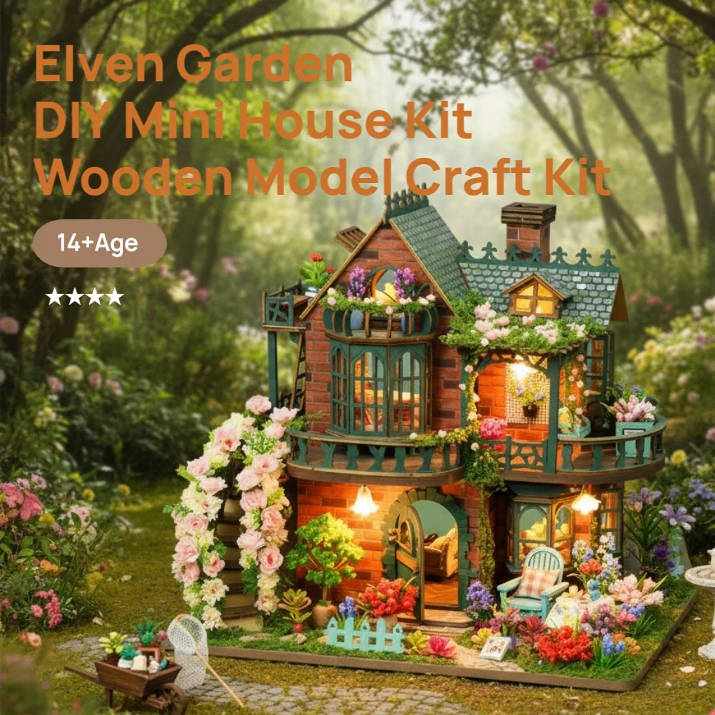 

OUZEY 3D Wooden Dollhouse DIY Kit - “Enchanted Garden” Miniature Model with Furniture & Light, Creative Birthday Gift