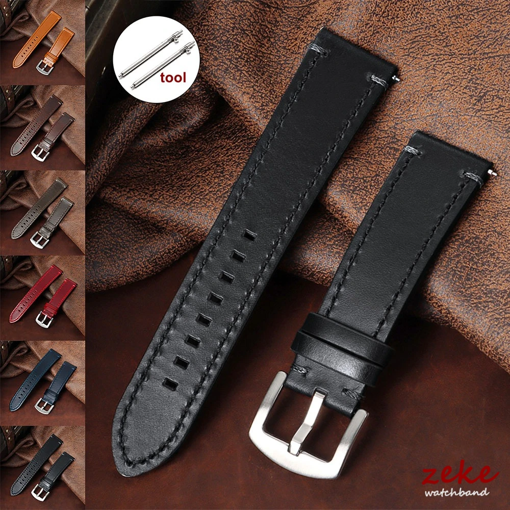 Top Grain Genuine Leather Watch Band 20mm 22mm Vintage Cowhide Watch Strap for DW Quick Release Bracelet Men Universal Wristband