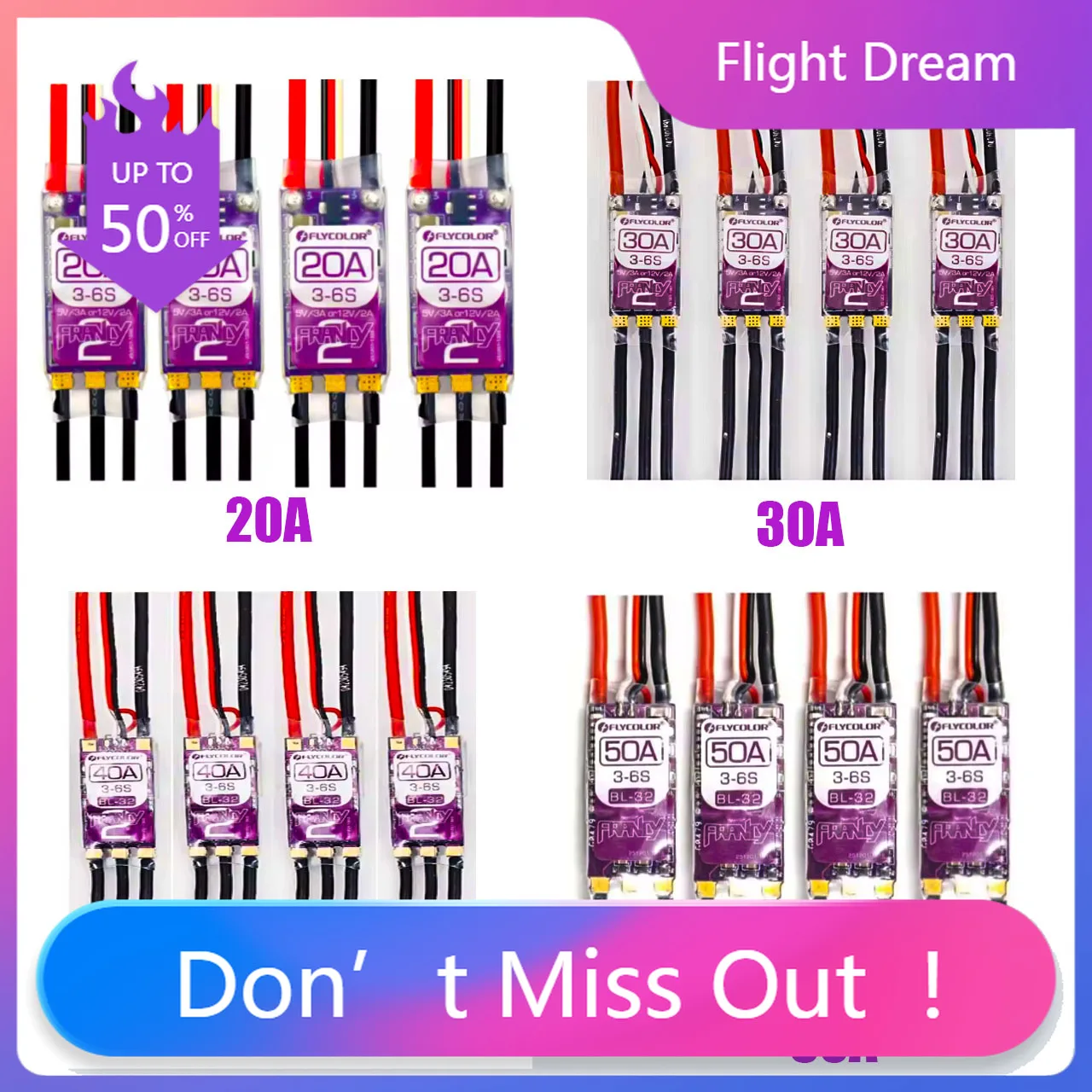 

NYFLYCOLOR Brushless ESC 20A 30A 40A 50A BLHELI-32 Dshot High Performance MCU 5V/3A 12V/2A Double BEC Adjustable For RC Toy Part