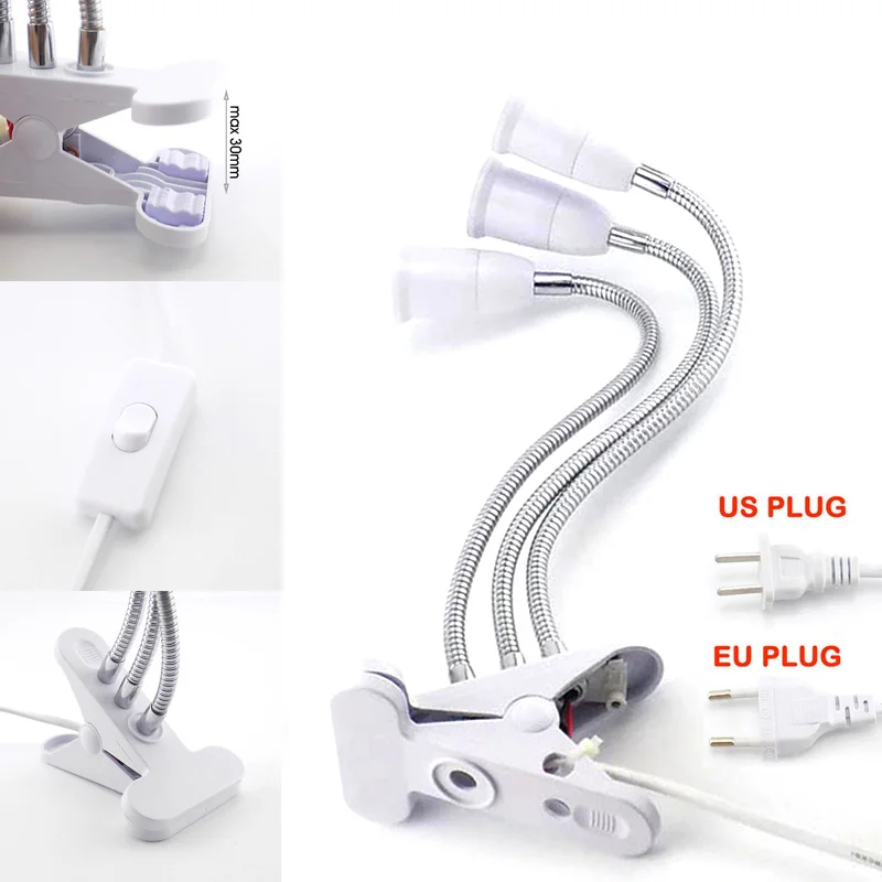 Imagem -02 - Soquete Cabeça Clipe de Luz Flexível com Interruptor Liga Desliga Suporte da Lâmpada para Luz Mesa Led Planta Crescer Lâmpadas Base ue Eua Plug E27