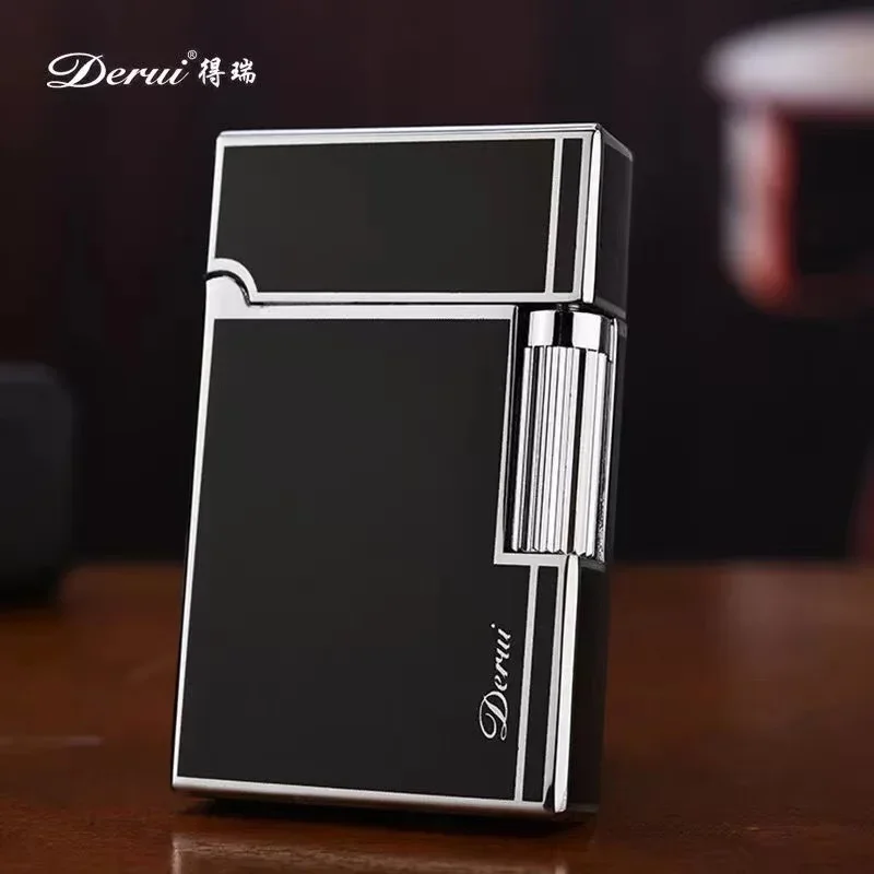 2023 DERUI  Business Gas Lighter Compact Jet Butane Engraving Metal Gas Bright Sound Cigarette Lighter Inflatable No Gas