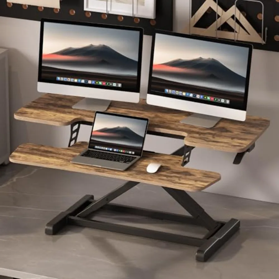 Standing Desk Converter Wide Desk Riser for Multi-Device, Large Desktop Sit Stand Workstation for Dual Monitors, Ergonomic Heig