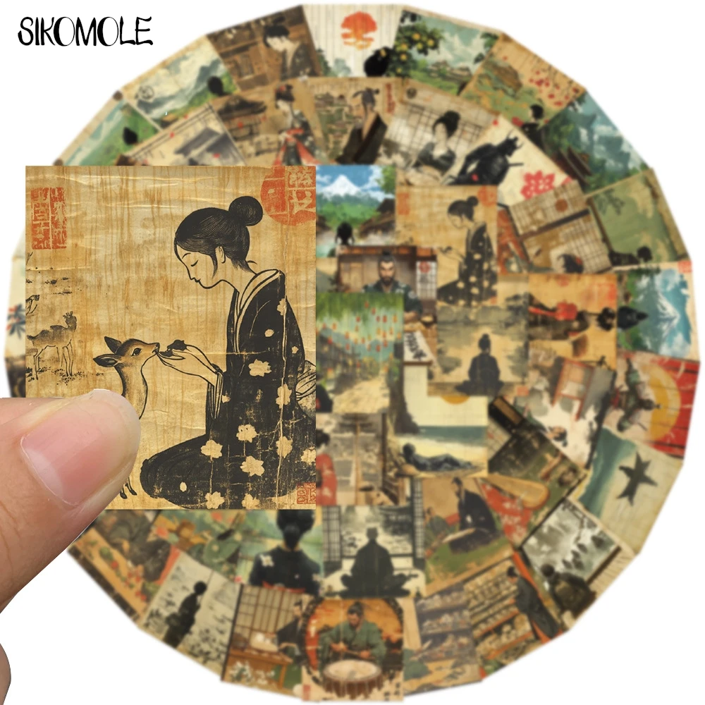 10/30/50pcs Retro Japanese Style Landscape Painting Graffiti Stickers Aesthetic Fridge Laptop Phone Diary Stationery Sticker