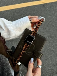 Retro Leather Leopard Band For iWatch Ultra 10 9 8 7 6 5 SE 4 Girl Slim Strap For Apple Watch 41mm 40mm 38mm 49mm 42mm 45mm 46mm