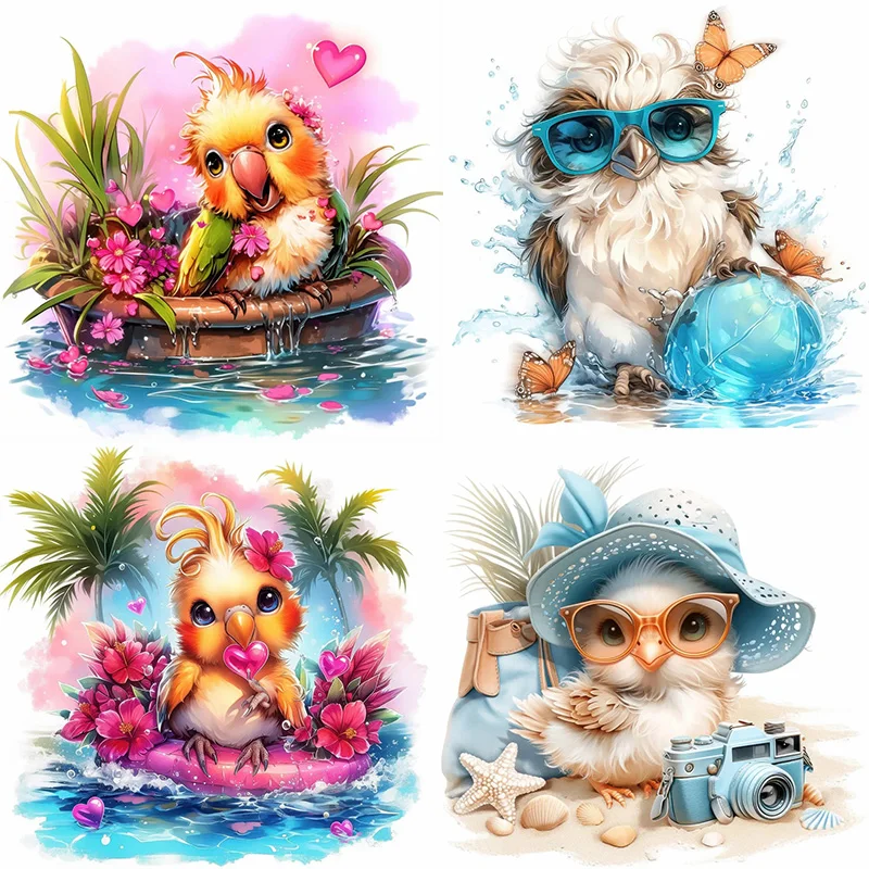 

MT902# Birds on Summer Vacation Stickers, Bright Bathroom for Home Decoration, Vinyl Decals, Art Wall Paper, Outdoor Indoor Use