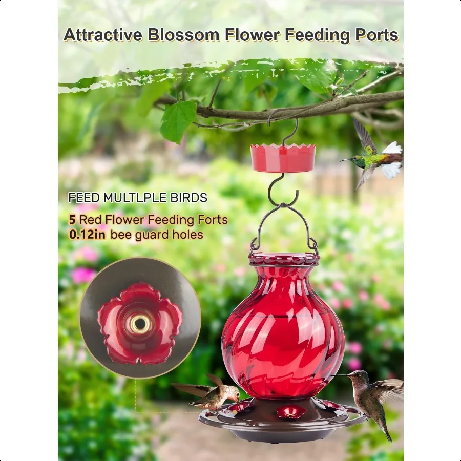 Кормушка для колибри, 26 унций, стеклянные кормушки для колибри на открытом воздухе, подвесные кормушки для муравьев и пчел, защита от муравьев и пчел, 5 портов для кормления цветов R