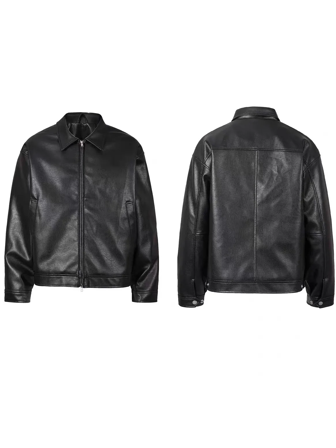 

Retro PU Leather Jaet Men's Casual Zipper Coat Autumn Winter Outerwear Cleanfit Jaet Japanese Sle Thiened Long Sve
