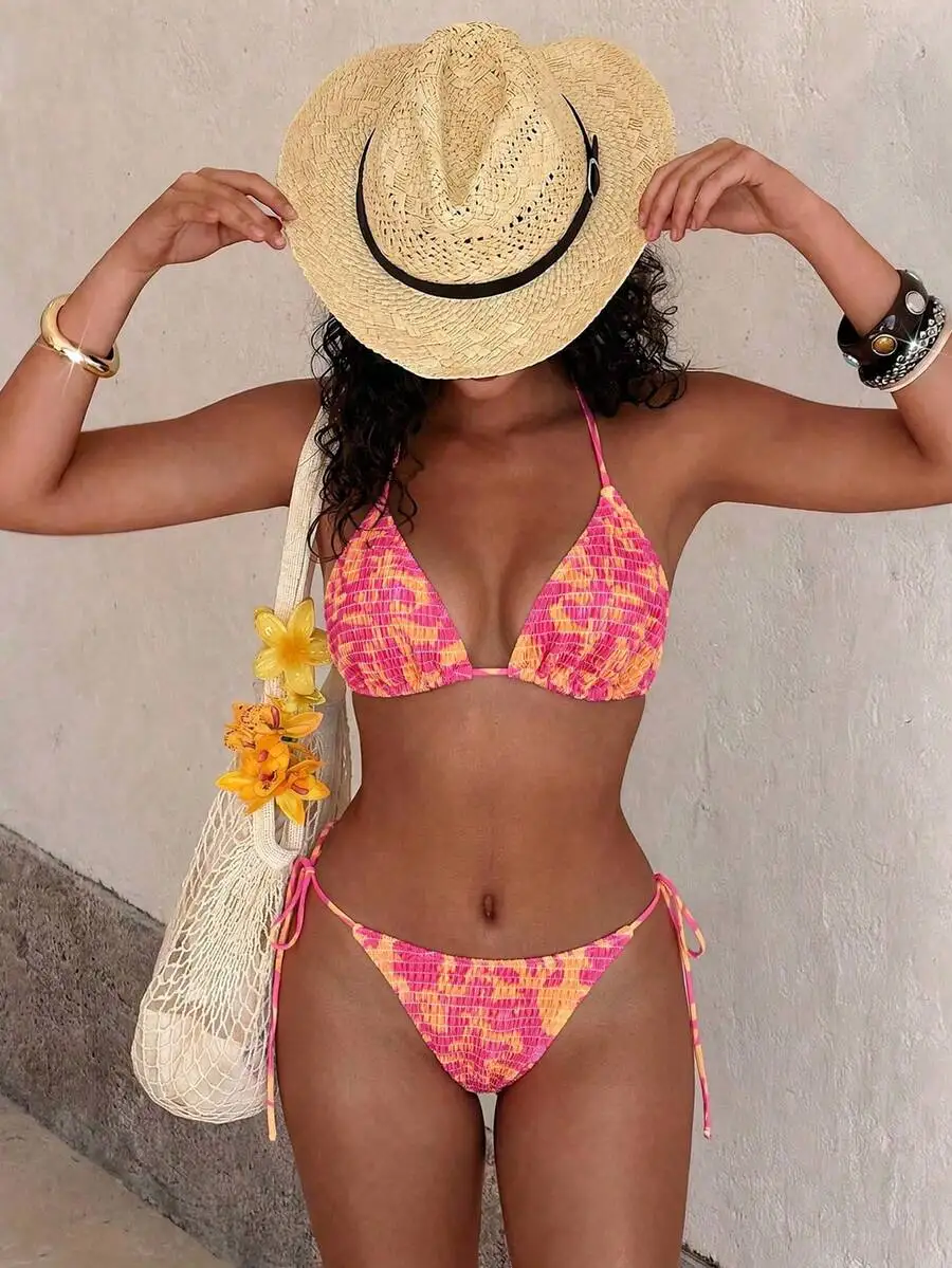 

Tie-Dye Ruched Triangle Bikini Set For Beach Vacation Summer