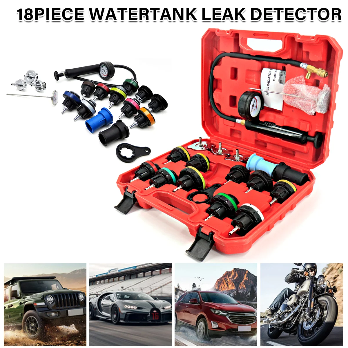 18pcs Car Cooling System Radiator Coolant Vacuum Pressure Pump Tester Test Tool Set