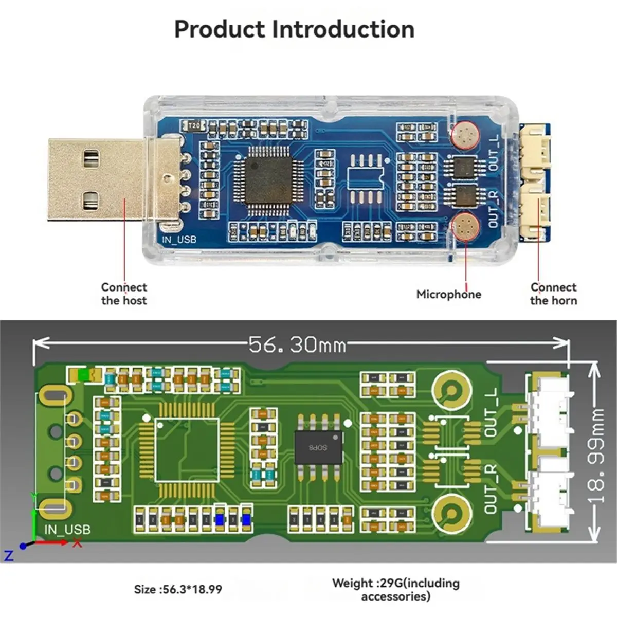 USB Sound Card SSS1629A5 Supports Playback and Recording Stereo Codecs Plug-and-Play for / Nano