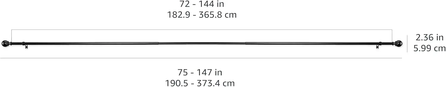 1-Zoll-Vorhangstange mit runden Endstühlen, 1er-Pack, 72" bis 144", Schwarz