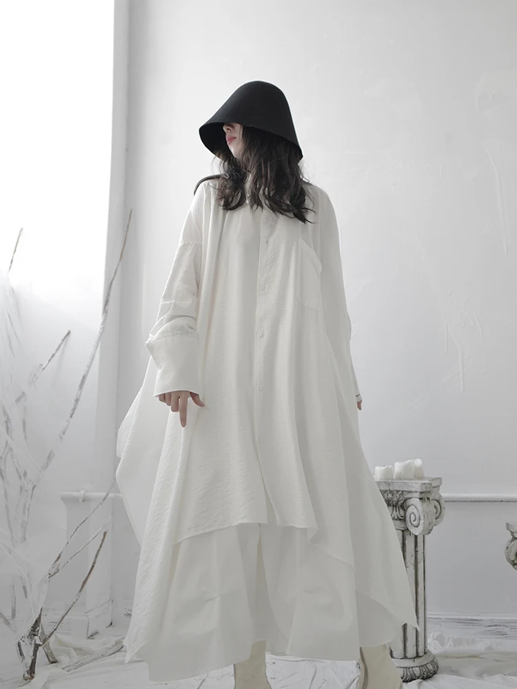 

Summer Loose Drapey Women's Dress Asymmetrical Design Japanese Style Versatile Shirt Citywalk Open Cardigan Long Sleeve Pure ...