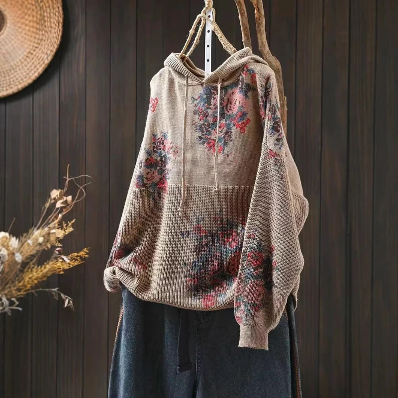 

Осенние и зимние толстовки, свитер, новые женские пуловеры из 100% хлопка с принтом, топ 2025 года, винтажный свободный модный вязаный крой, универсальный