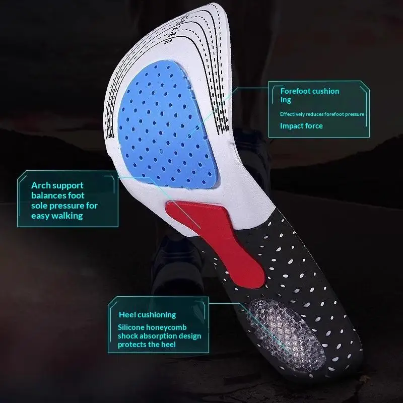 2Pcs Memory Foam Cushion Gel Insoles Cuttable Orthotic Insoles Silicone Arch Support Inserts Soft Running Insoles For Men&Women