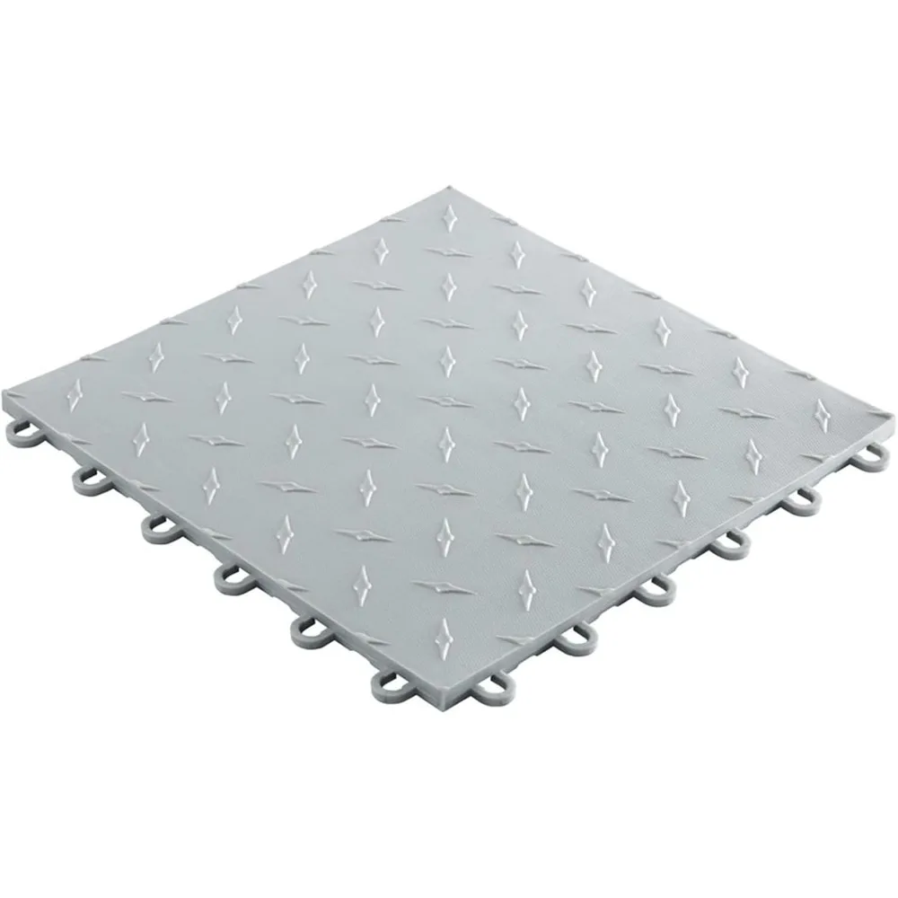 Azulejos Diamond Garage Floor - Azulejos plateados entrelazados con 6 cerraduras, paquete de 50, ideales para soluciones rápidas para pisos de garaje