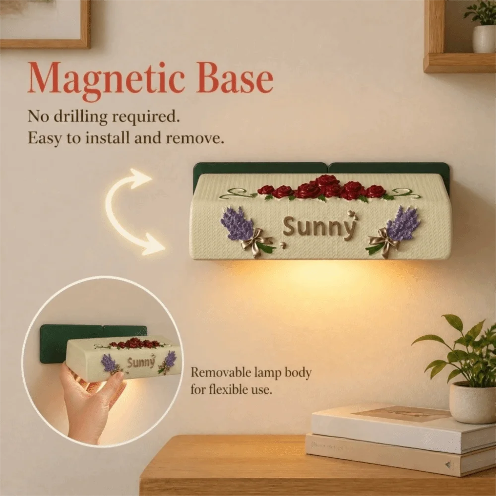 3D Embossed Flower LED Night Light Magnetic Magnetic Detachable Wall Sconce Creative Design Embossed Floral Wall Lamp