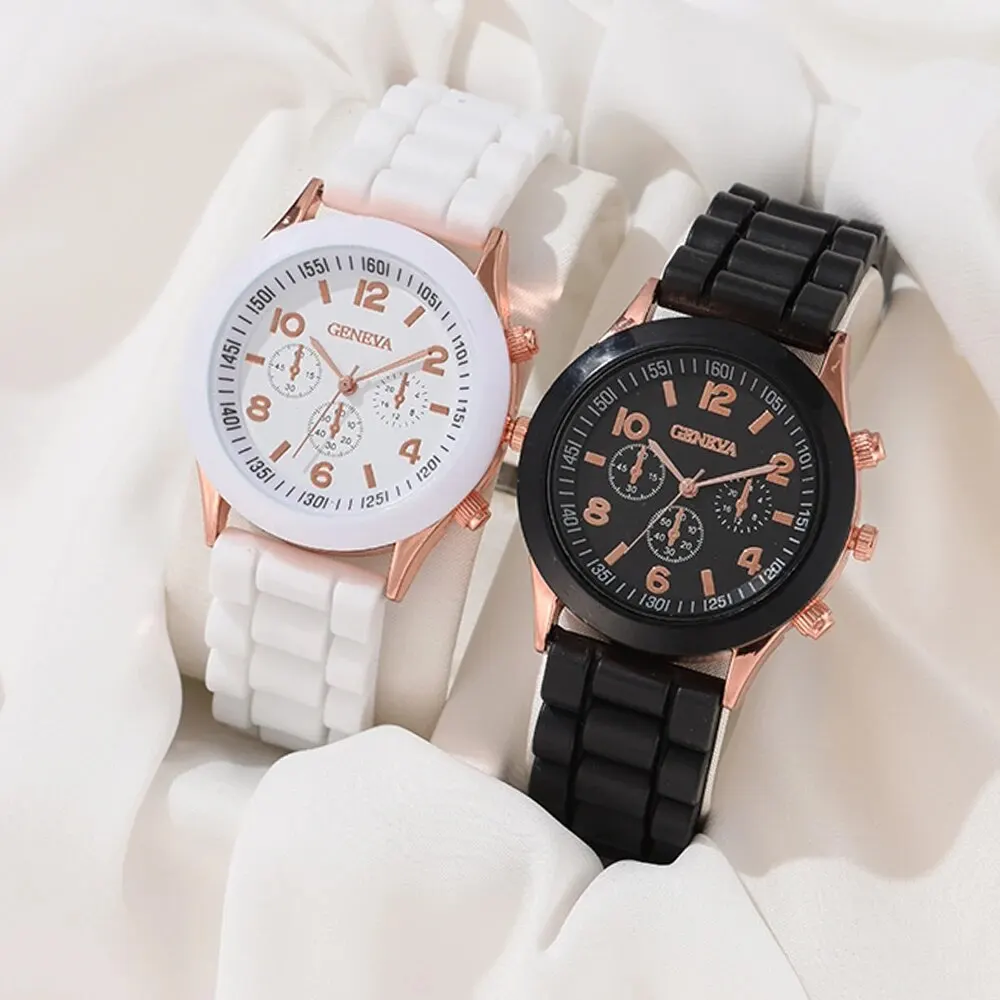 2Pcs Luxury Women's Watch Set Fashion Luxury Elegant Alloy Wristwatch Silicone Strap Couple Watch Men Quartz Holiday Gifts