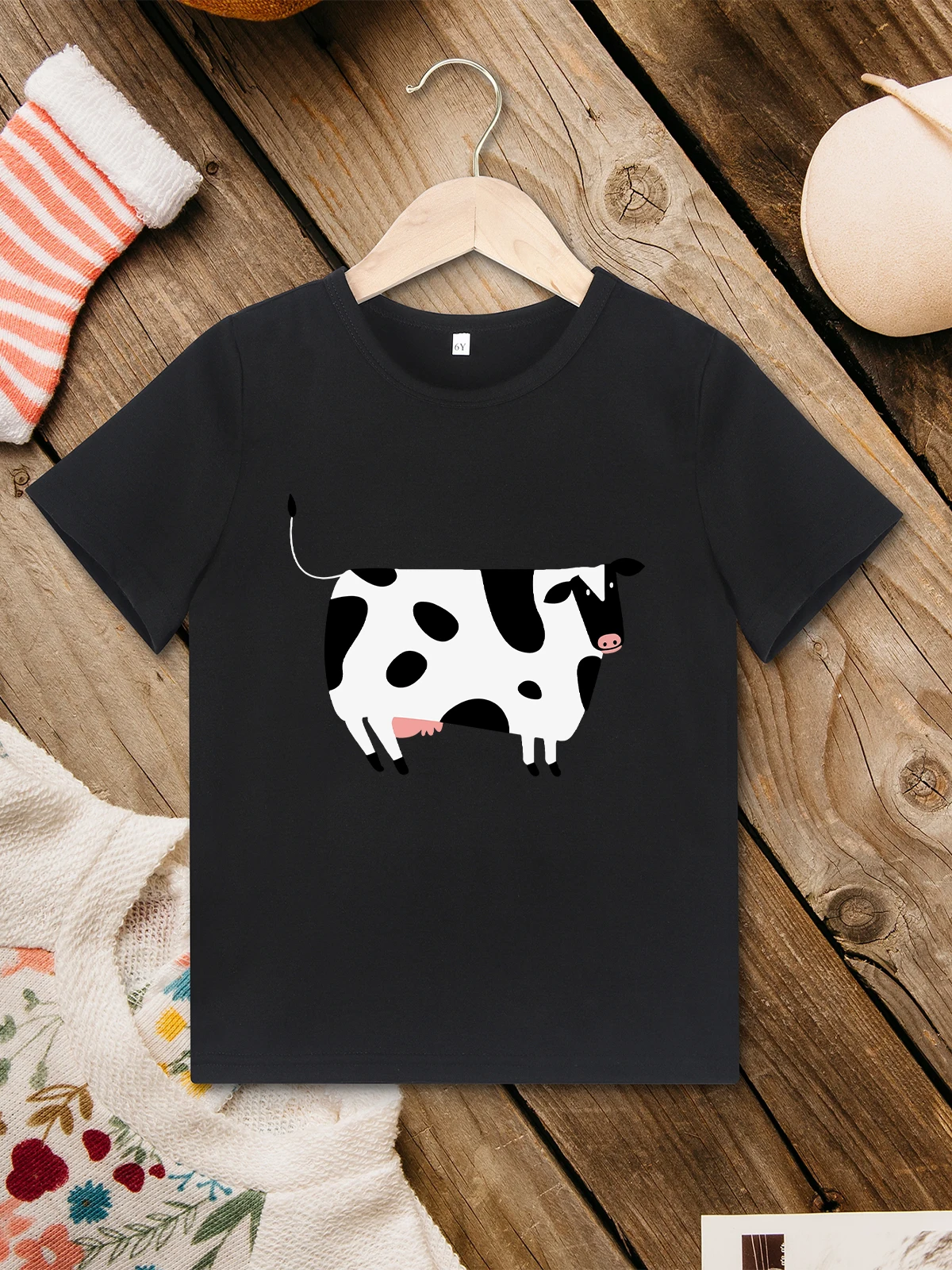 

Funny Dairy Cow Pattern T-shirt Loose Summer Breathable Kids Clothes Basic Tops Outdoor Casual Cute Unisex T Shirt Fast Delivery