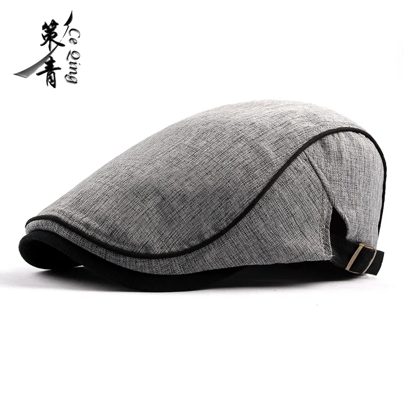 Nowy koreański solidny bawełniany beret męski wiosna jesień brytyjska czapka z daszkiem w stylu retro regulowana oddychająca czapka letnia czapka