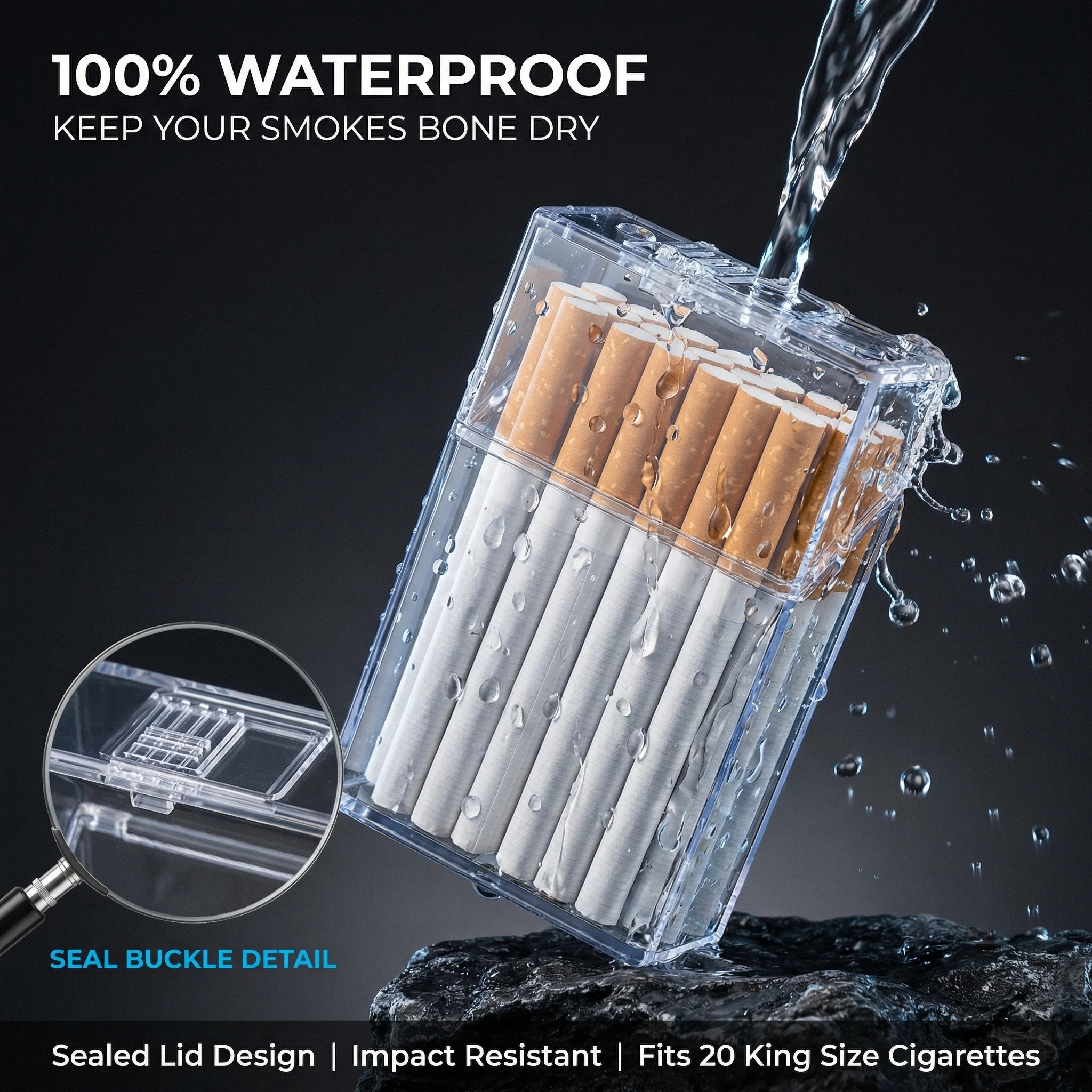 

Clear Acrylic Cigarette Case, 20-Pack King Size Waterproof & Moisture-Proof Cigarette Holder, Lightweight Portable Cigarette Box