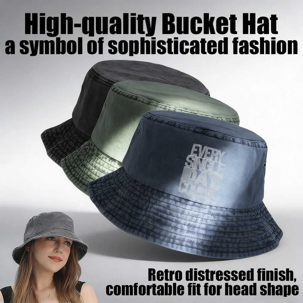 Vintage Distressed Washed Fisherman Hat with Cool Print, Lightweight And Breathable with Ventilation Holes, Multiple Colors Avai