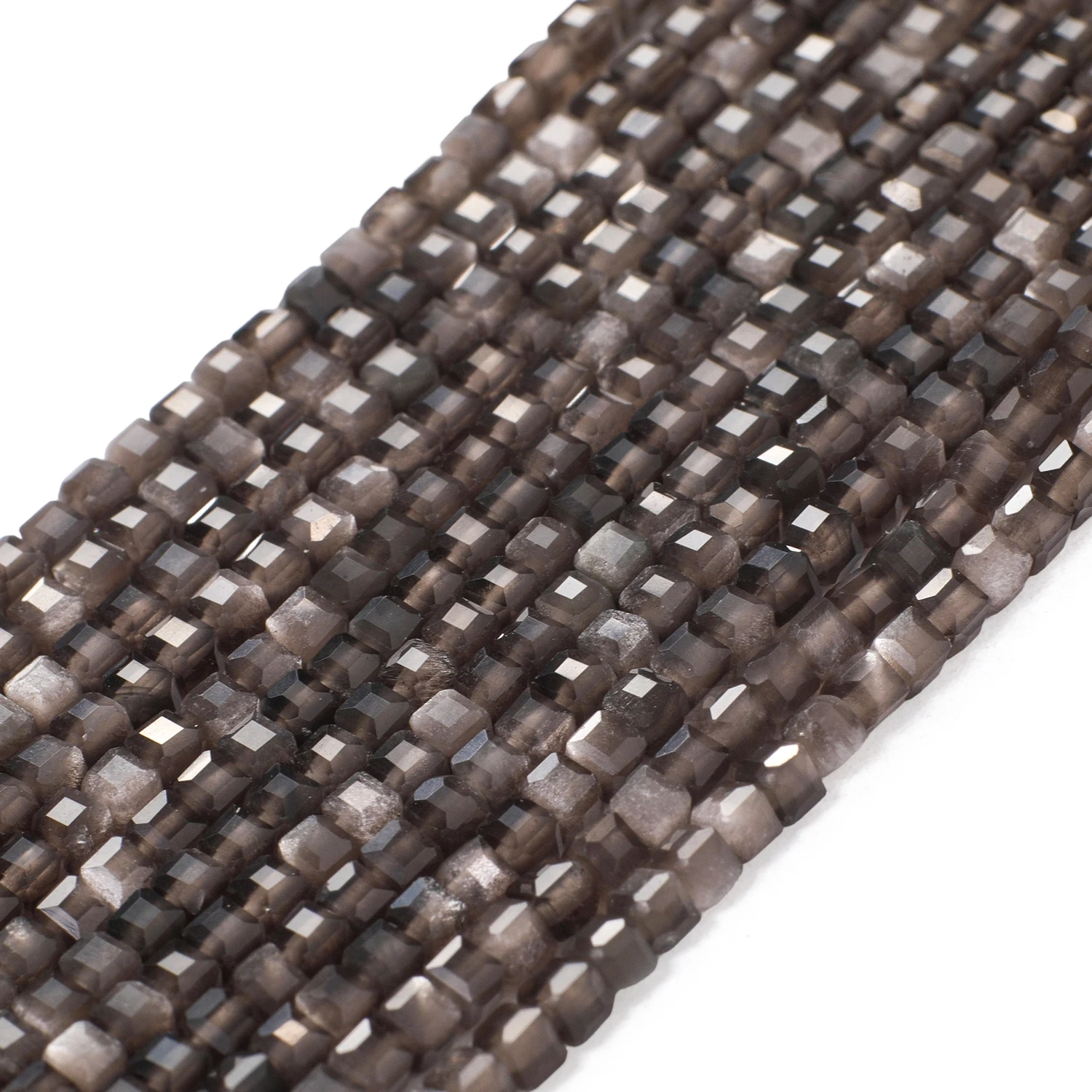 Faceted Natural Silver Color Obsidian 2mm Square Cube Shape Beads for Jewelry Making Diy Bracelet Necklace Beading Accessories
