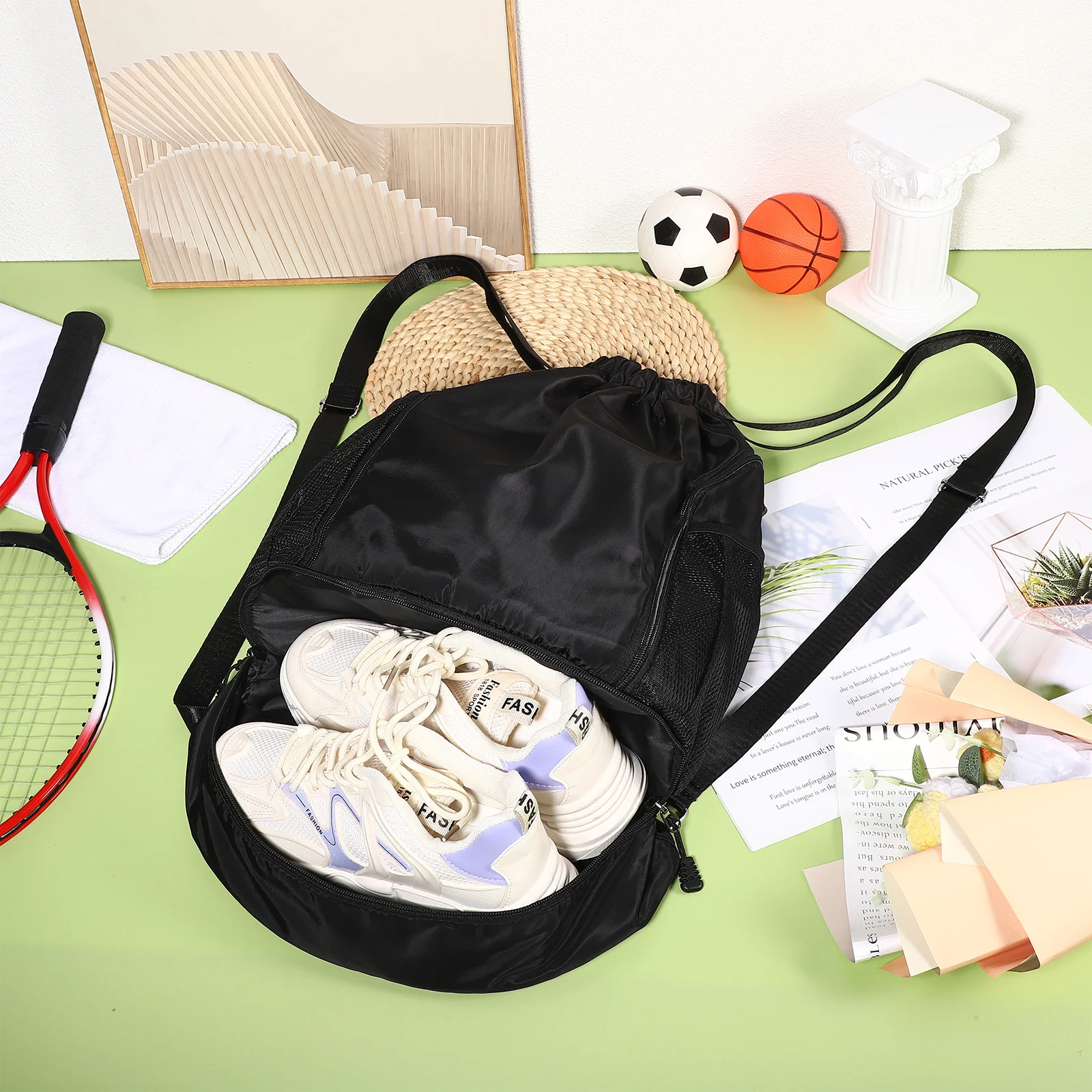 Gym Backpack Sports Bag Drawstring Pouch with Shoe Compartment Lightweight Versatile Fitness Bag for Training and Adventures