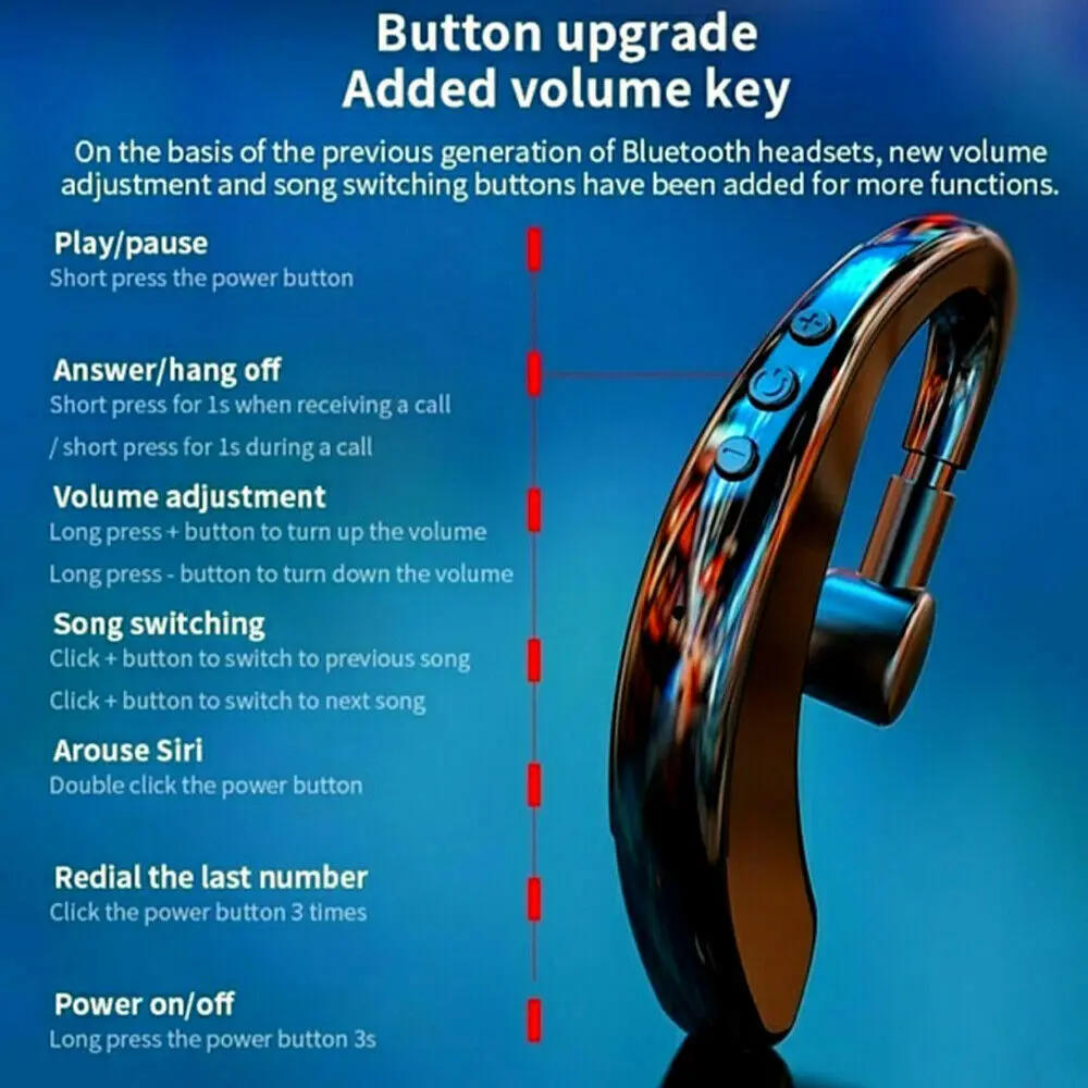 Headphone Bluetooth 5.0, berkendara truk Driver nirkabel Bluetooth earbud peredam kebisingan Earhook