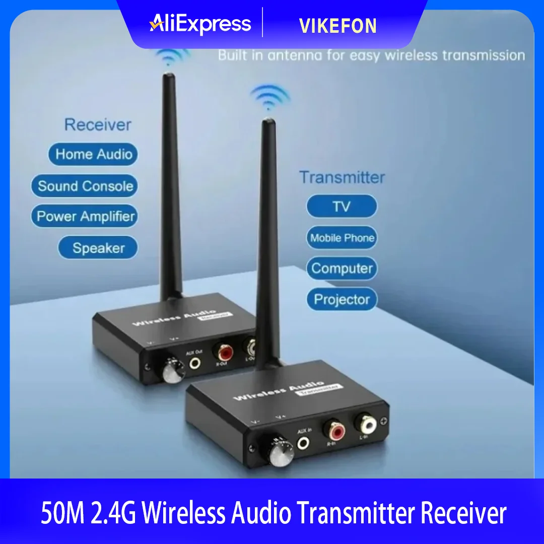 

Беспроводной аудиоадаптер 50M 2.4G, цифровой беспроводной аудиопередатчик и приемник с конвертером 3.5 мм R/L RCA для ТВ-приставок, DVD-плееров, ПК