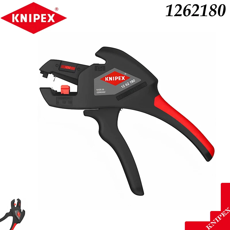KNIPEX 1262180 Automatic Wire Stripper, Black/Red Handles, Self-Adjusting for Electrical Wire Stripping