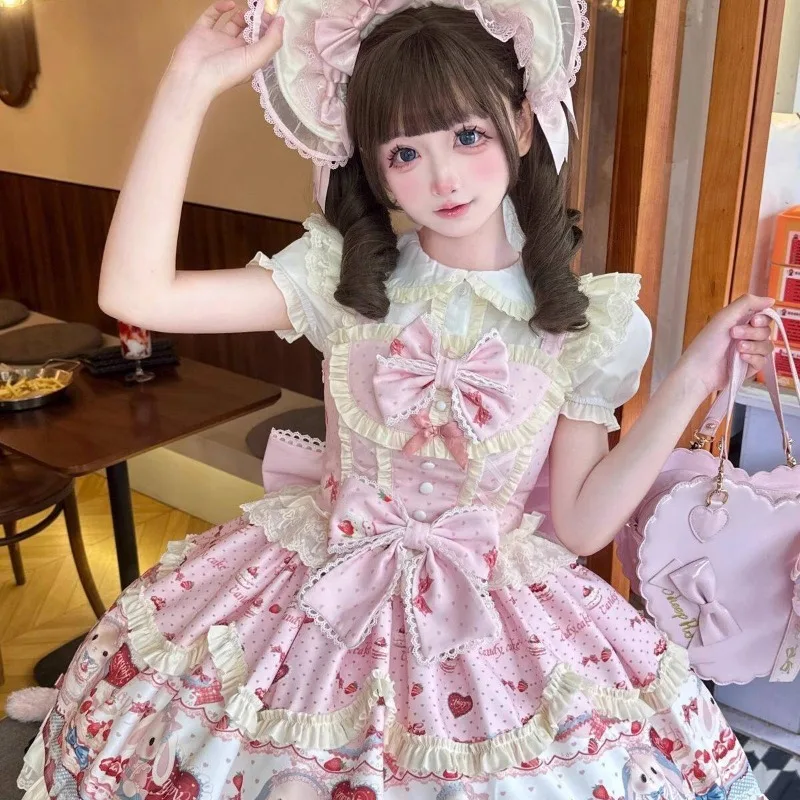 

Lolita Cute Rabbit Party Cute Rabbit Cake Skirt Lolita Shirt Clothes for A Young Girl's Coming-of-age Commemorative Party Dress