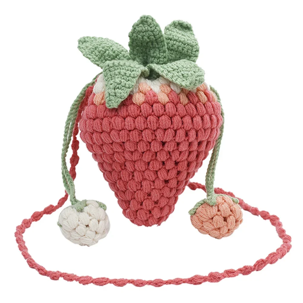 

Women Strawberry Crossbody Bag Versatile Adorable Shoulder Bag Casual Strawberry Handbag DIY Cartoon Crochet Bucket Purse