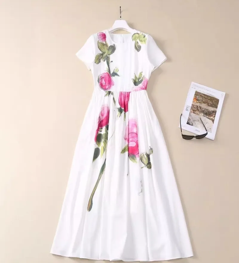 

Floral Printed O-neck Elegant Dress Women Short Sleeve Summer Chic Clothing Lady Runway Design Streetwear Party Vestido Bodycon